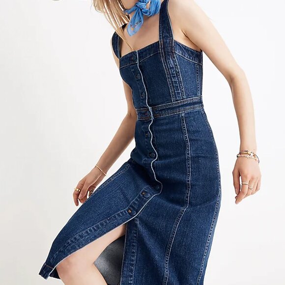 Madewell Denim Covered-Button Dress Size 2 - Picture 1 of 14